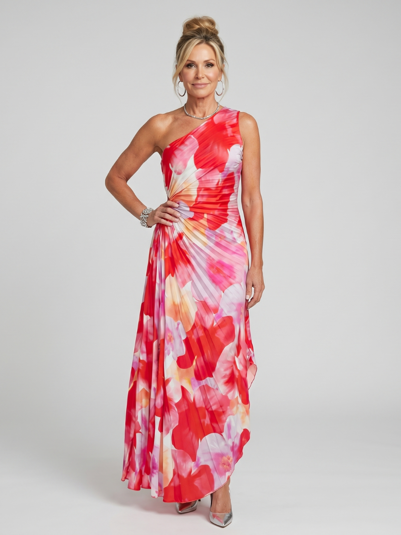 Marcella | One-Shoulder Pleated Midi Dress
