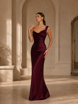 Marni | Ruched Satin One-Shoulder Maxi Dress