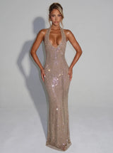 Helena | Sequin Sheer Panel Midi Dress