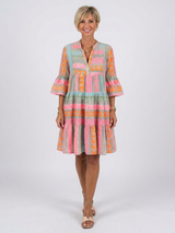 Nuala | Geometric Print V-Neck Tiered Midi Dress
