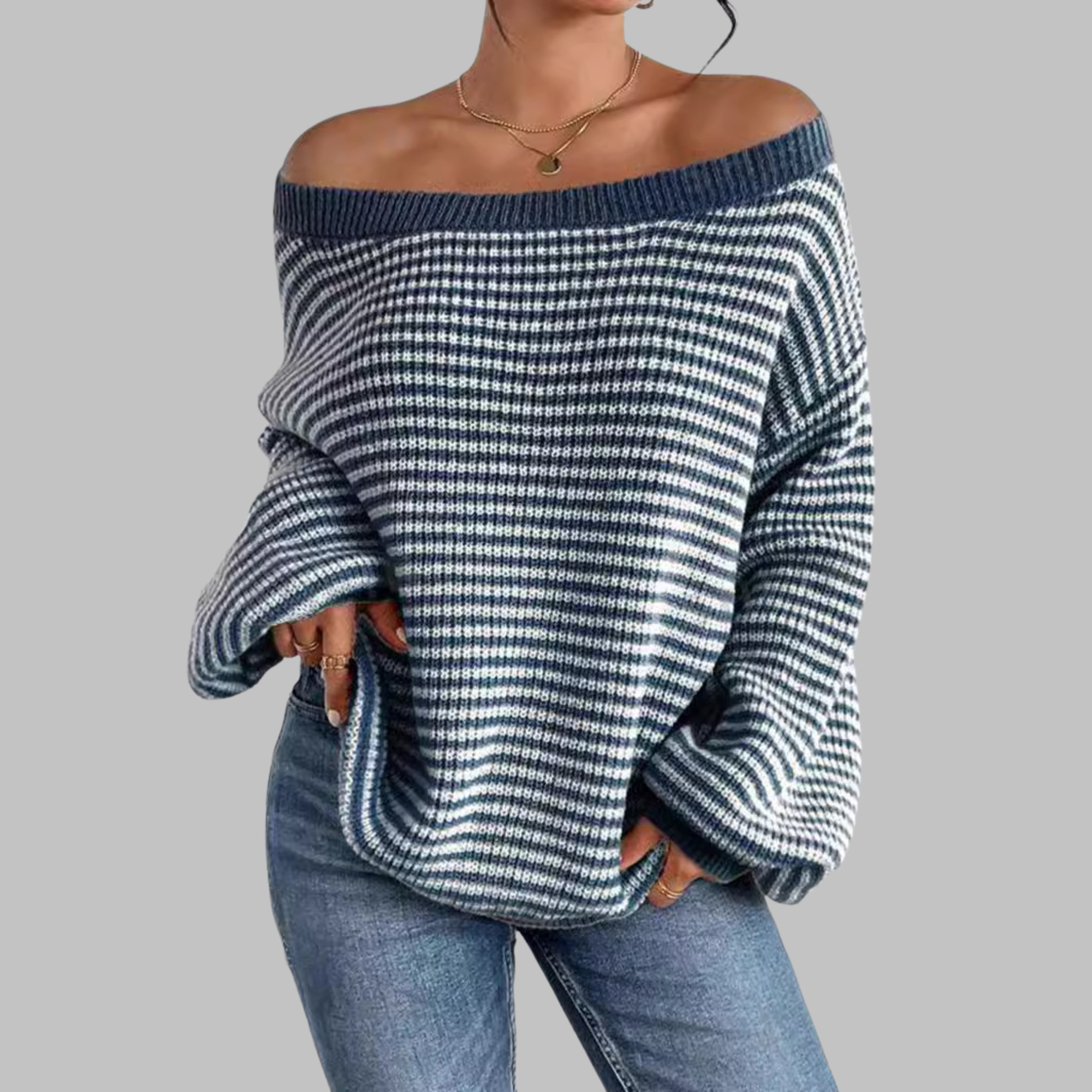 Camille | Striped Drop Shoulder Knit Sweater