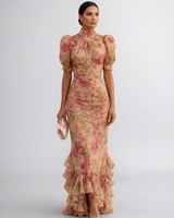 Delaney | Watercolor Floral Chiffon Maxi Dress