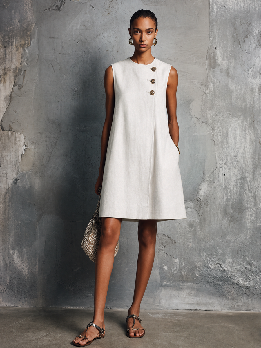 Vertie | Linen Round-Neck Mini Dress