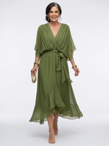 Genesis | V-Neck Draped Waist Midi Dress