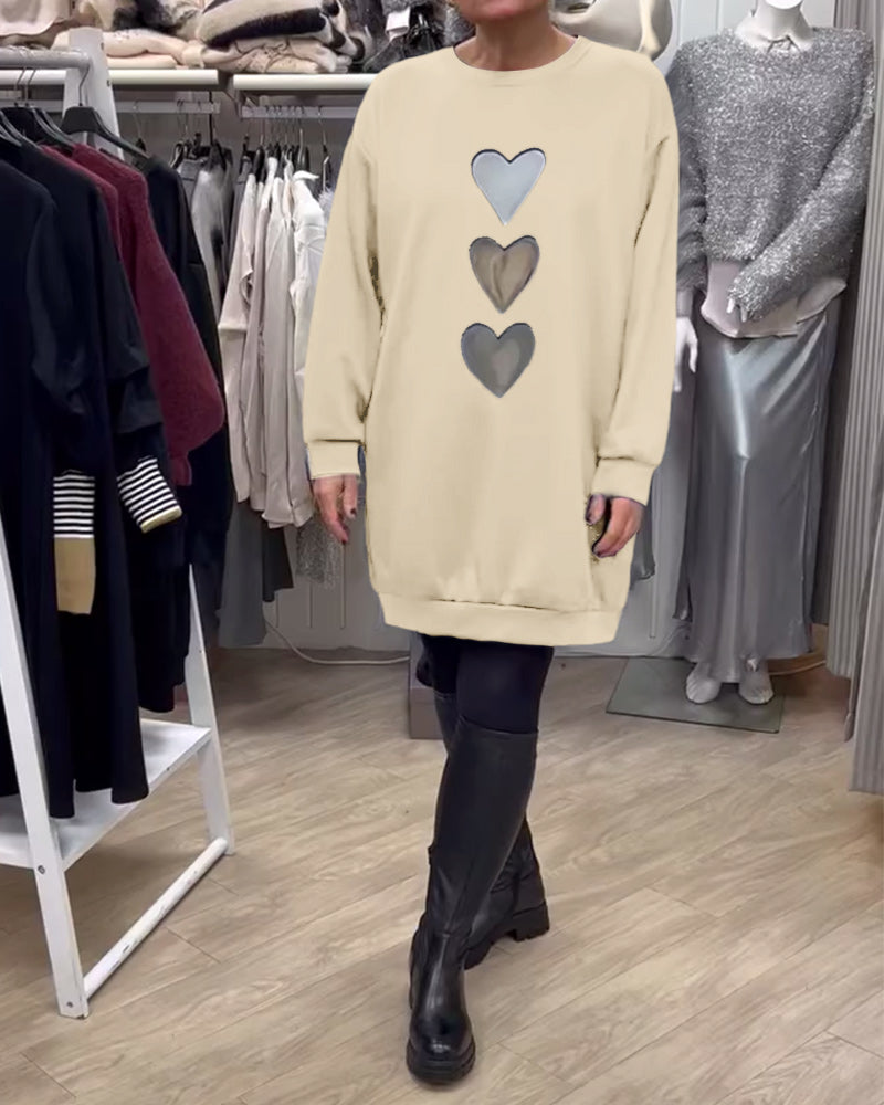 Briella | Heart Print Cozy Sweatshirt Dress