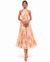Zahra | Halter Neck Watercolor Maxi Dress