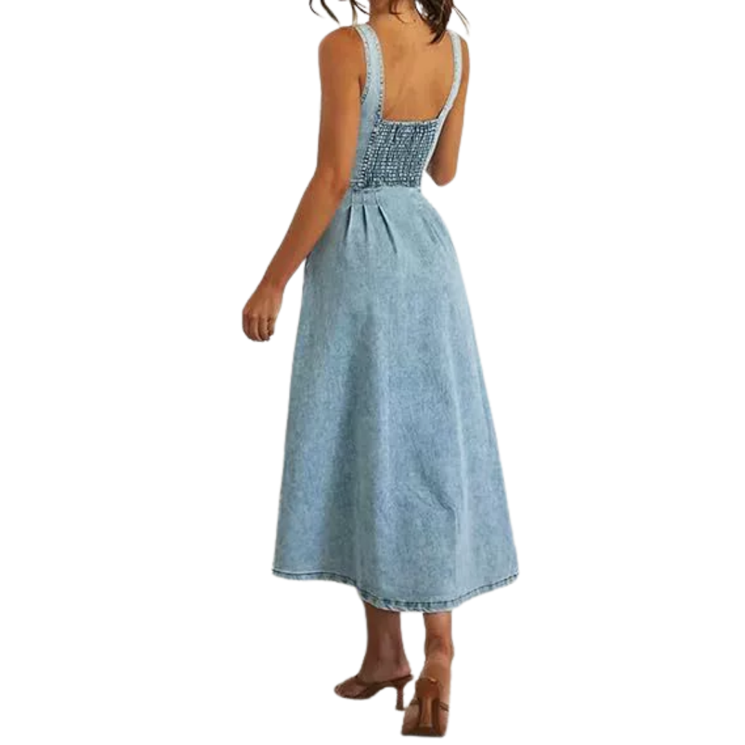 Camille | Distressed Denim Sleeveless Midi Dress