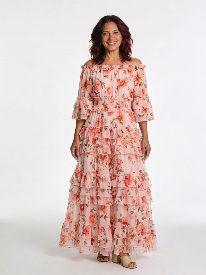 Willow | Off-Shoulder Floral Ruffle Tiered Maxi Dress