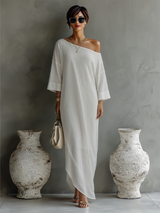 Norene | One-Shoulder Draped Midi Dress