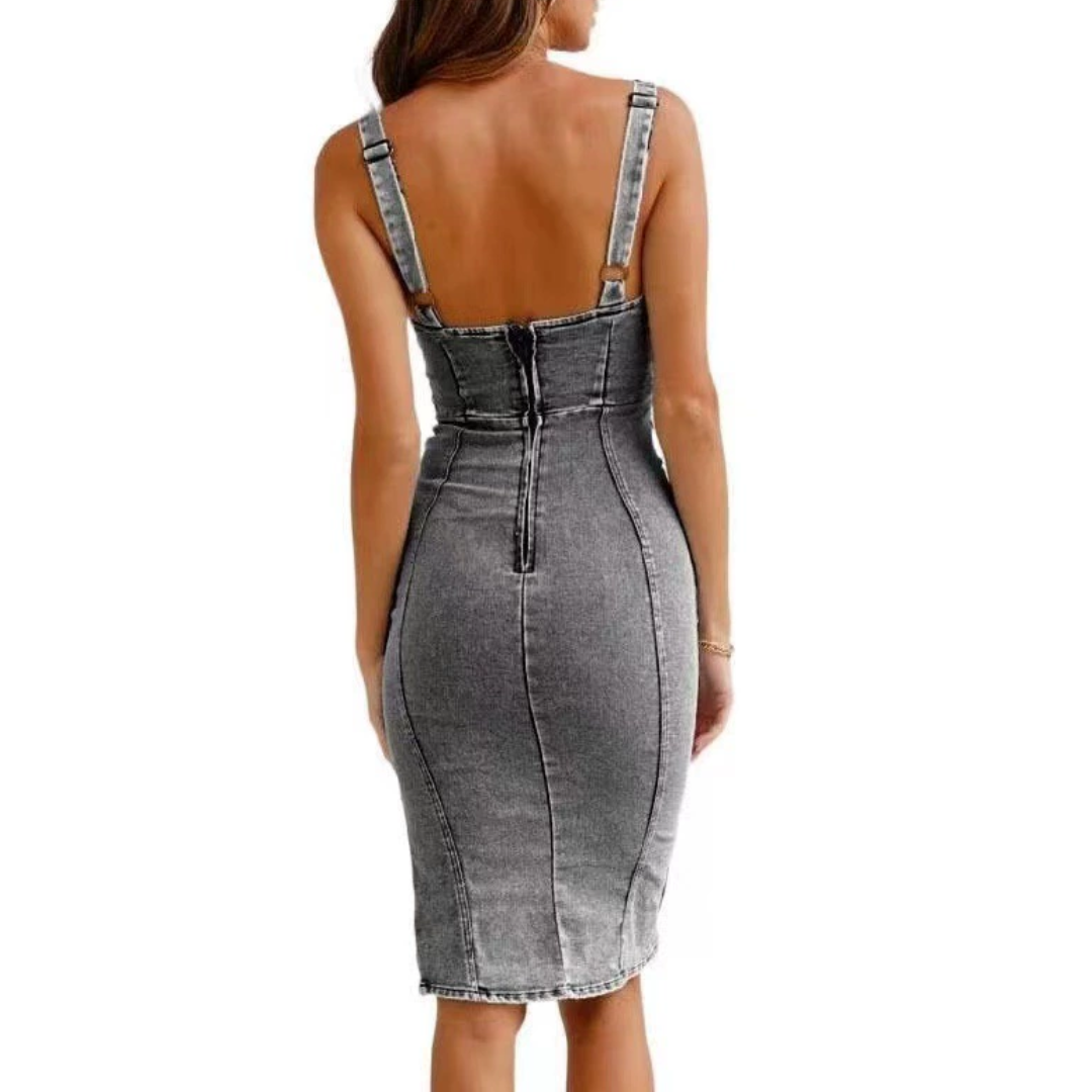 Sienna | Distressed Denim Bodycon Midi Dress