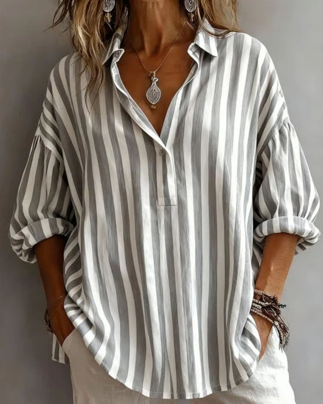 Noemi | Striped Loose-Fit Blouse with Collar
