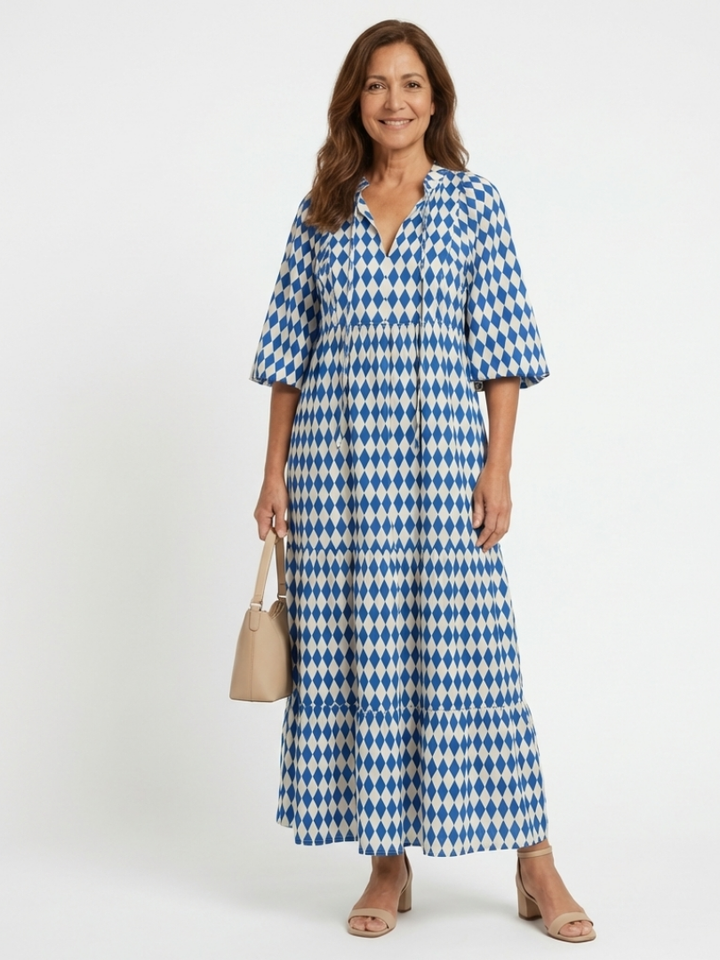Yardena | Diamond-Pattern Layered Midi Dress