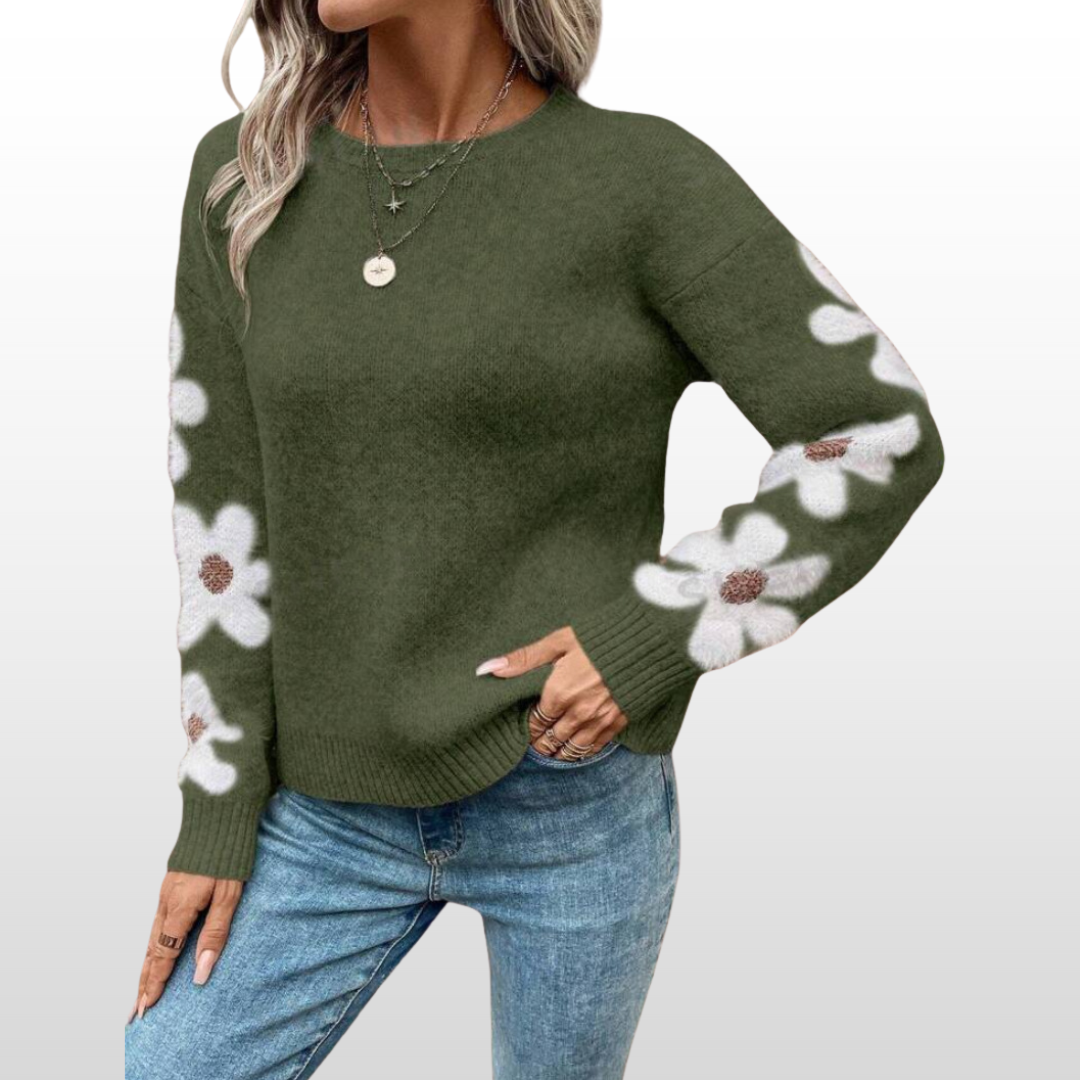 Céleste | Floral Round Neck Cozy Sweater