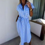 Céleste | Striped Belted Sleeveless Midi Dress