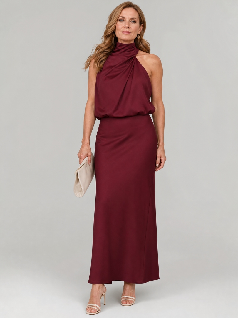 Prudence | Sleeveless Draped Neck Midi Dress