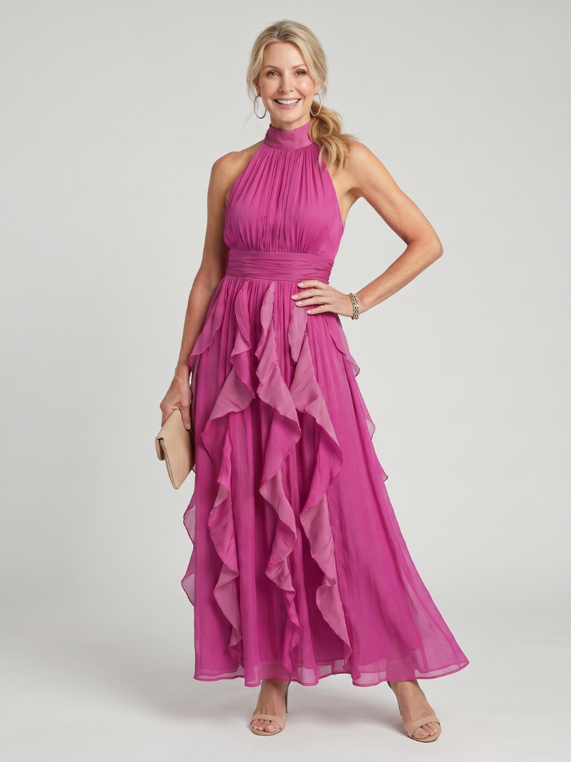 Olympia | High Neck Ruffle Layer Maxi Dress