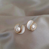 Courtney | Gold Pearl White Enamel Studs