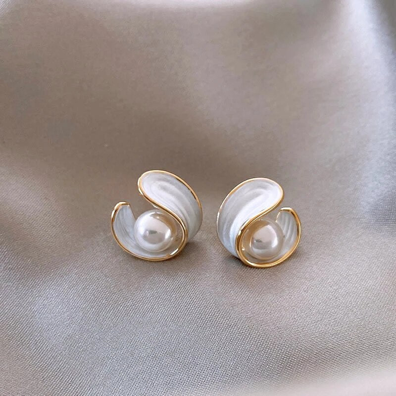 Courtney | Gold Pearl White Enamel Studs