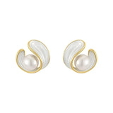 Courtney | Gold Pearl White Enamel Studs