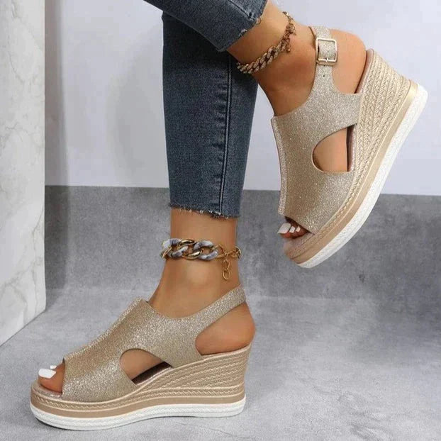 Carissa | Metallic Cut-Out Wedge Sandals