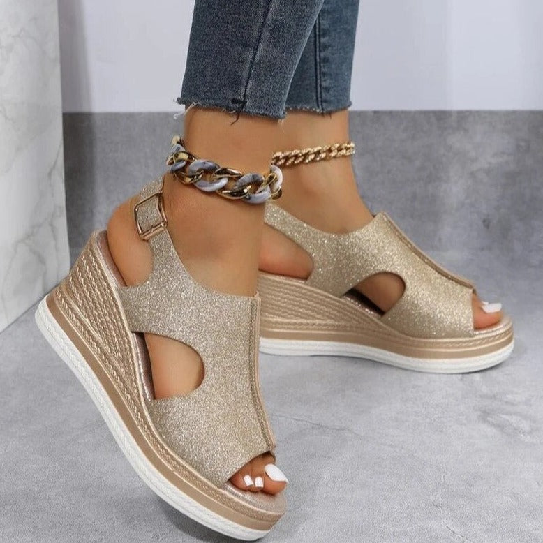 Carissa | Metallic Cut-Out Wedge Sandals