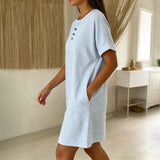 Kaley | Striped Button-Front Shift Dress