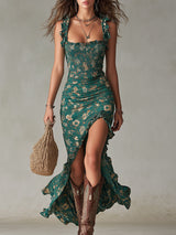 Vesna | Boho Midi Dress with Ruffle Sleeves