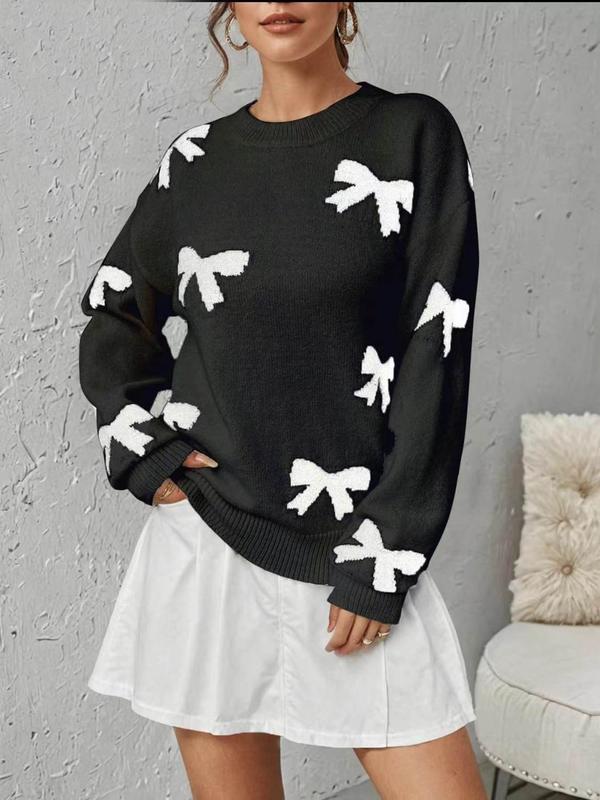 Céleste | Bow Print O-Neck Knit Pullover