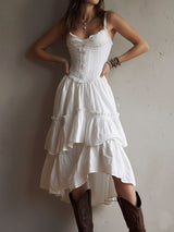 Demelza | Retro Boho Corset Tiered Midi Dress
