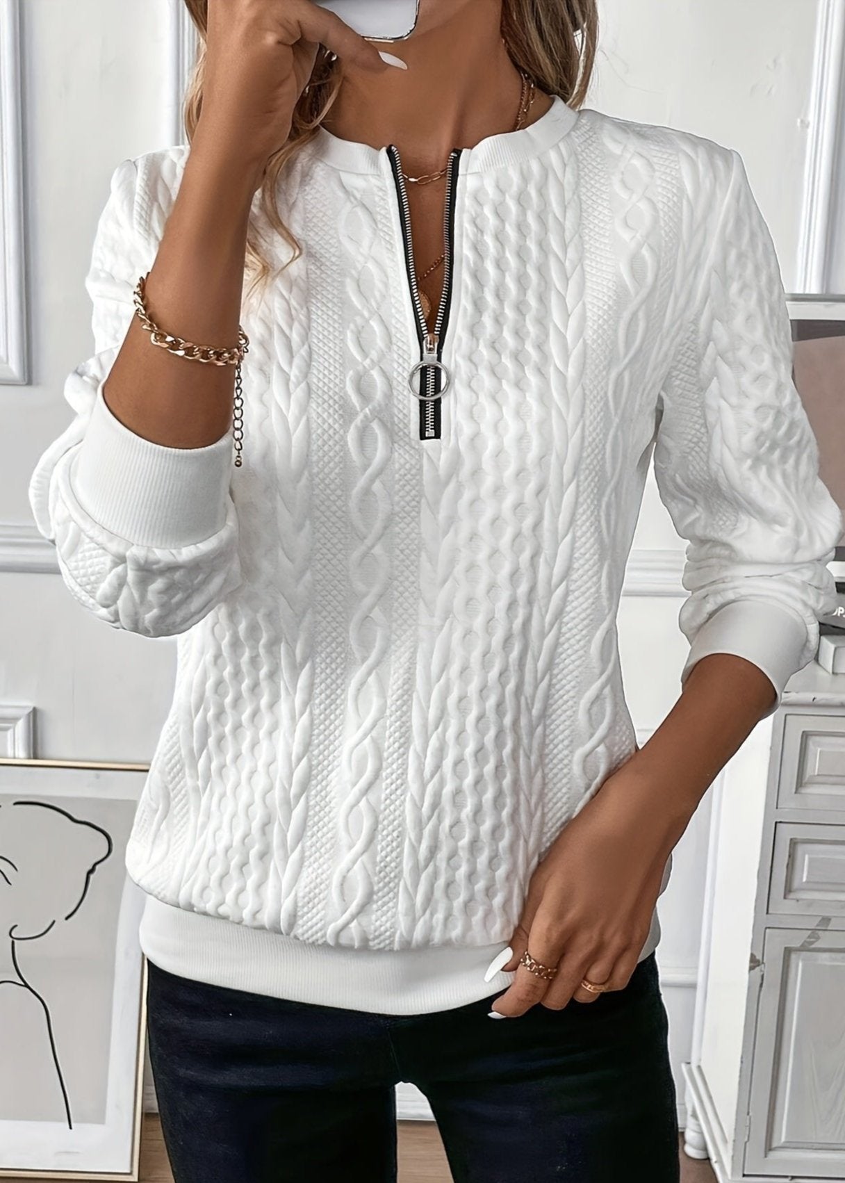 Céleste | Elegant Quarter-Zip Knit Sweater