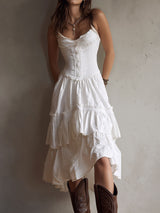 Demelza | Retro Boho Corset Tiered Midi Dress