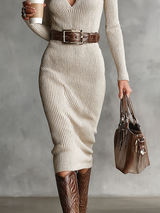 Paula | Beige Knit Midi Dress