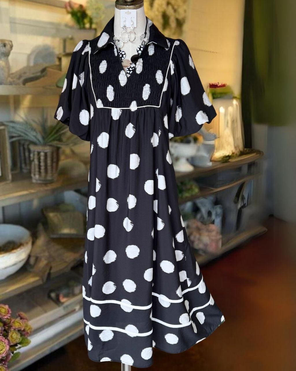Susie | Polka Dot Pleated Maxi Dress