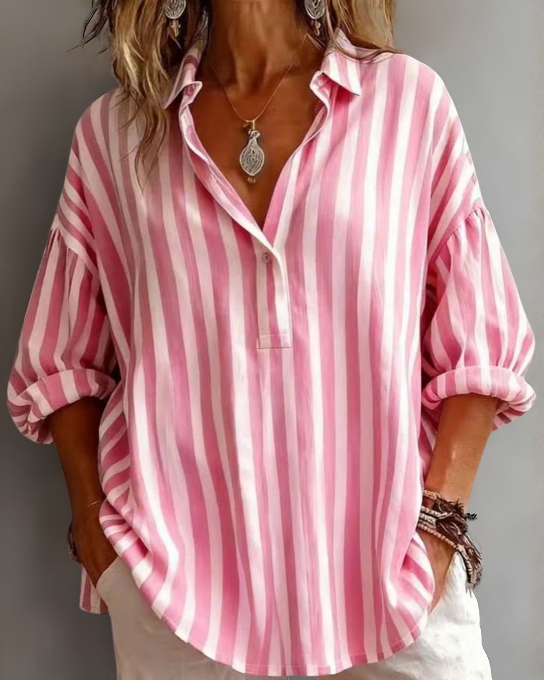 Noemi | Striped Loose-Fit Blouse with Collar