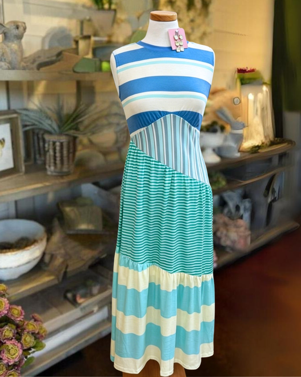Shirlee | Mixed Striped Patchwork Midi Dress