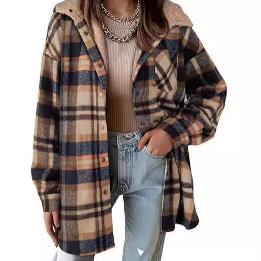 Camille | Relaxed Hooded Plaid Jacket