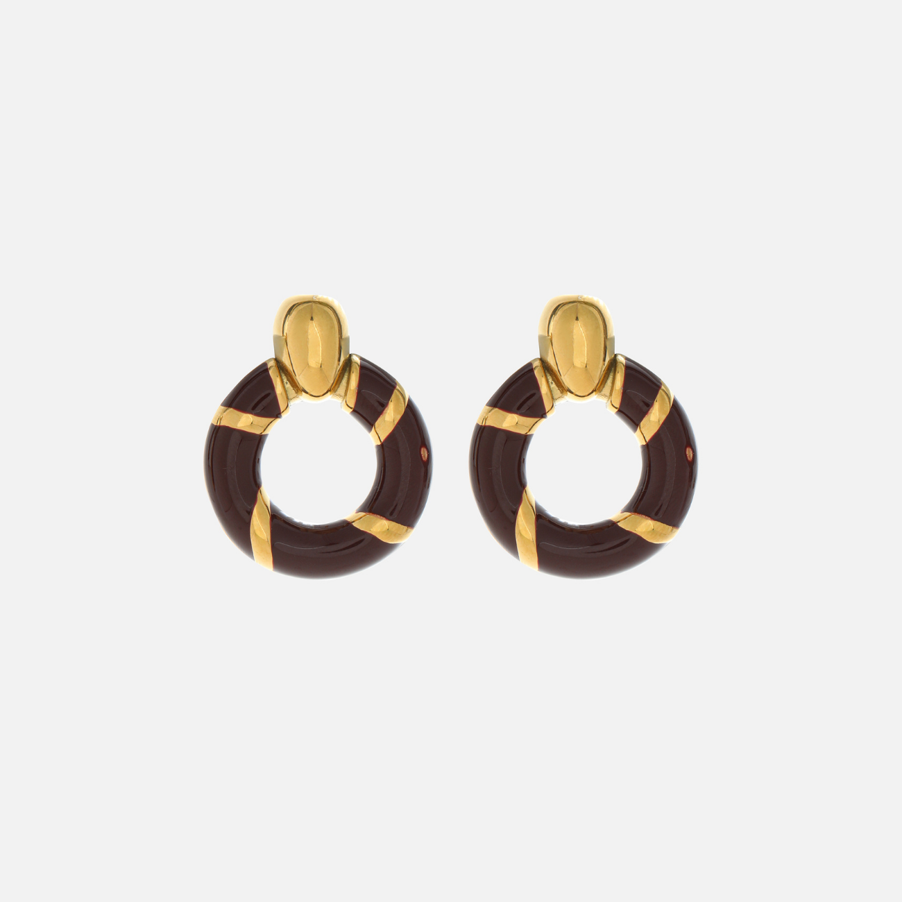 Ria | Gold-Toned Brown Enamel Hoop Earrings