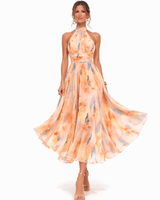 Zahra | Halter Neck Watercolor Maxi Dress