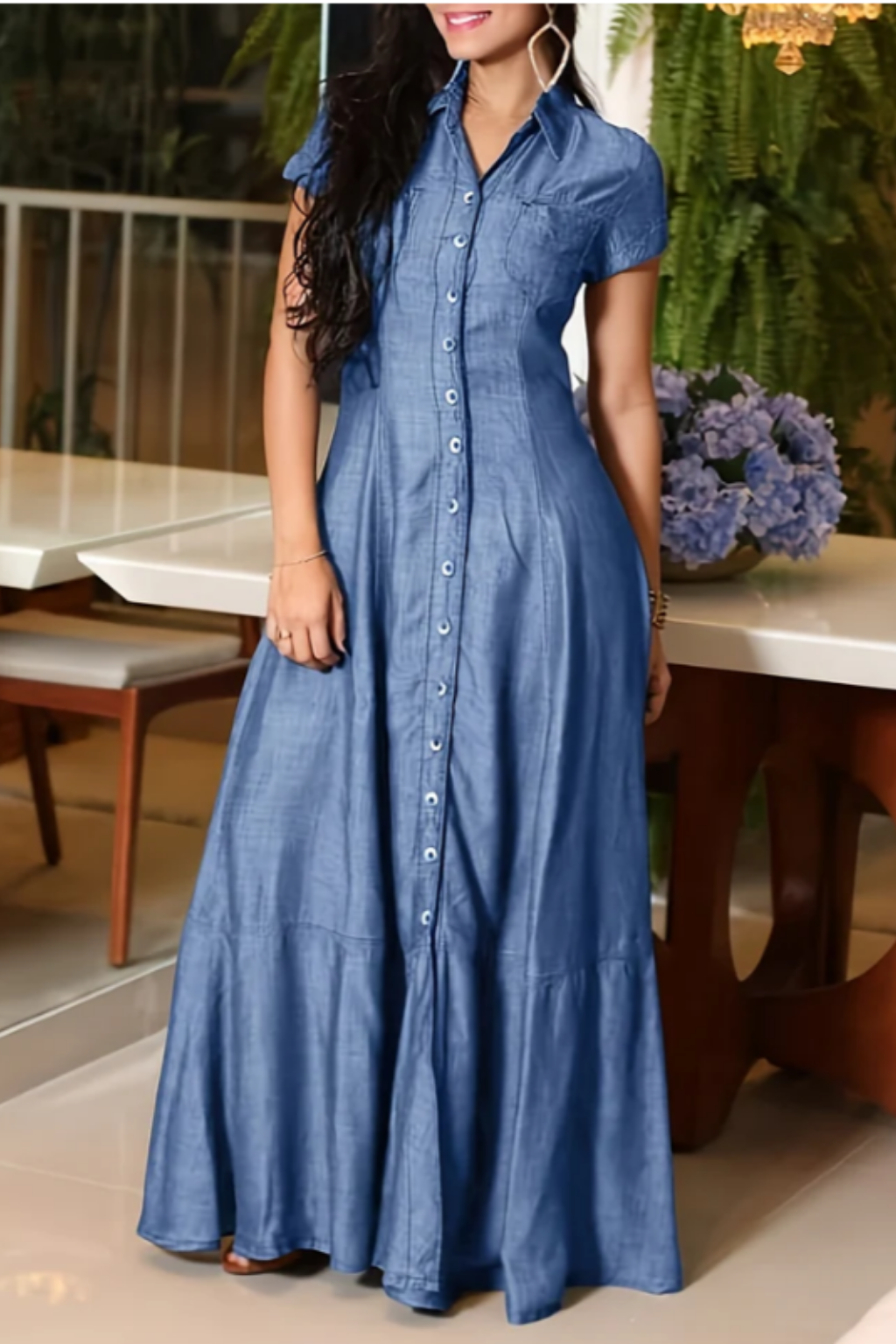 Imelda | Flowing Long Denim Shirt Dress