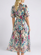 Aya | V-Neck Short Sleeve Ruched Waist Midi Dress