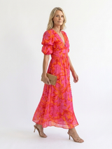 Lowri | Floral V-Neck Puff-Sleeve Midi Dress