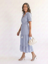Lilly | Striped Short-Sleeve Layered Midi Dress
