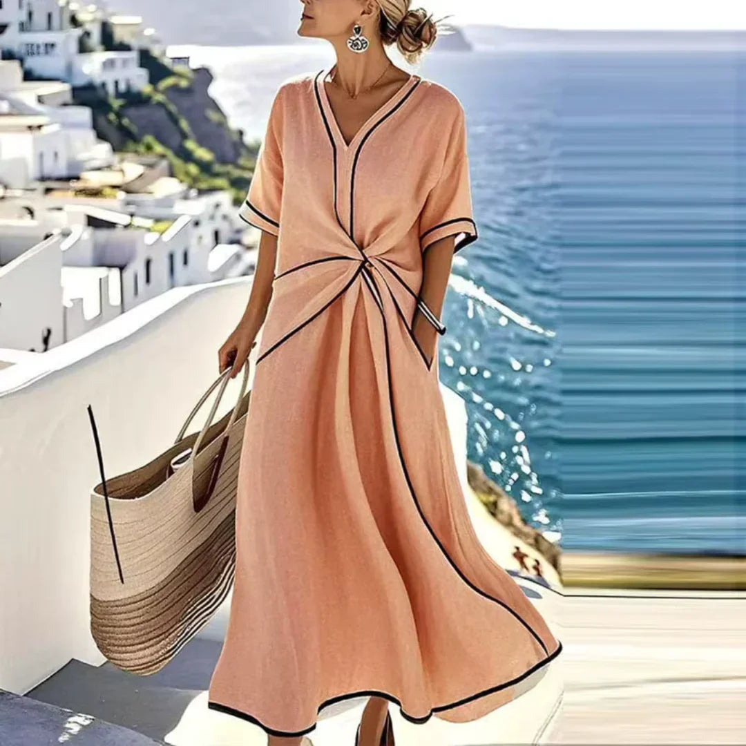 Kylie | Draped Waist V-Neck Dress