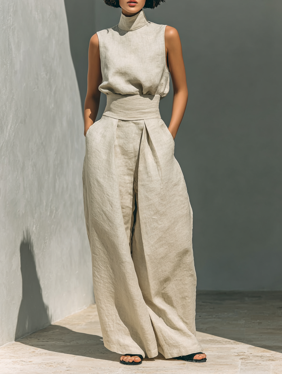 Ireland | High-Neck Linen Top & Trousers