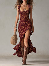 Vesna | Boho Midi Dress with Ruffle Sleeves