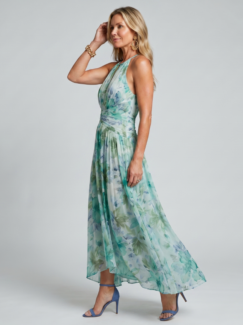 Abby | Pleated Floral Halter Midi Dress