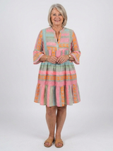 Nuala | Geometric Print V-Neck Tiered Midi Dress