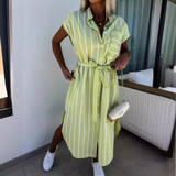 Céleste | Striped Belted Sleeveless Midi Dress