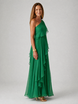 Toril | One-Shoulder Tiered Chiffon Dress