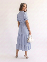 Lilly | Striped Short-Sleeve Layered Midi Dress